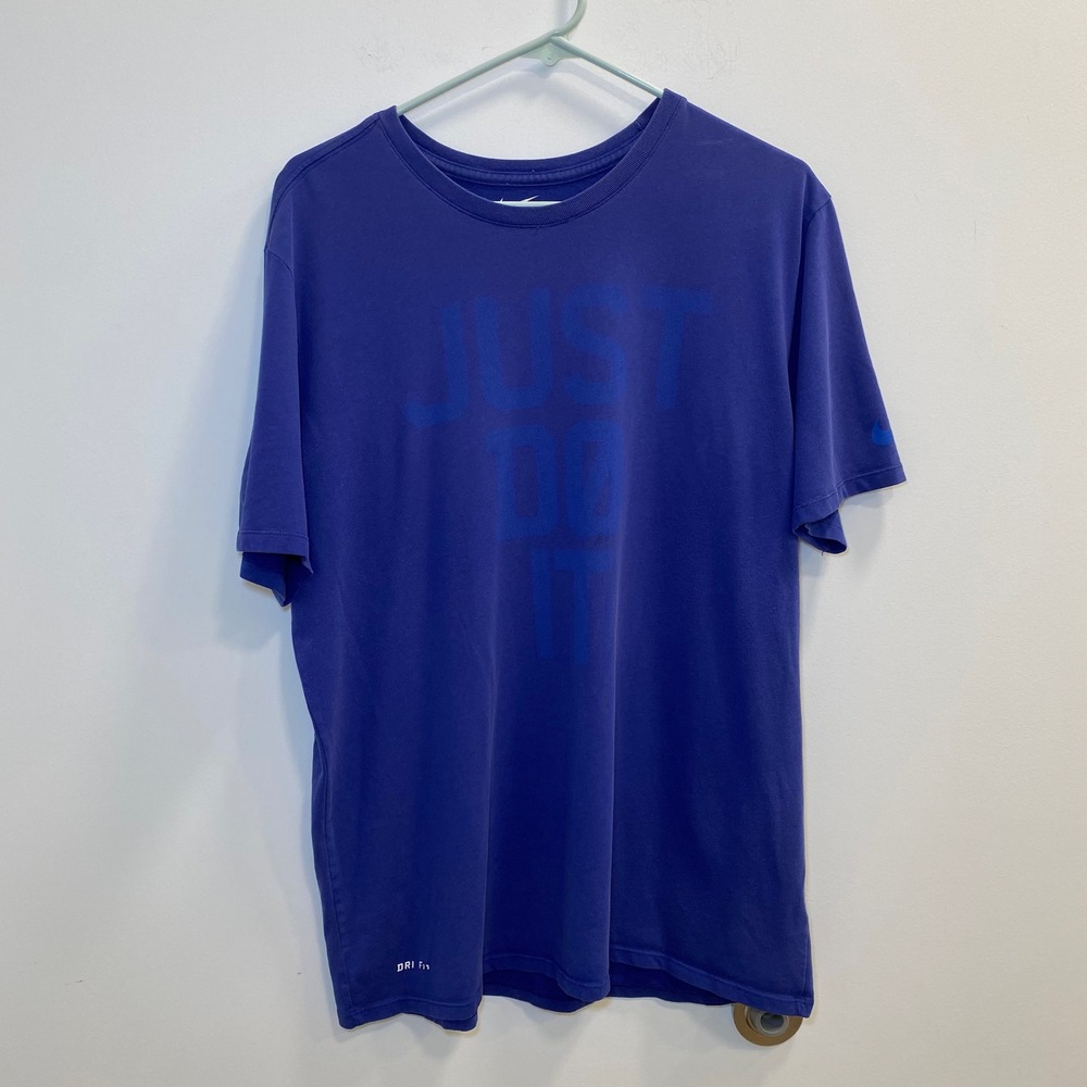 Nike Just Do It Graphic Tee XL Blue Dri-FIT Athletic Sportswear Gorpcore Casual